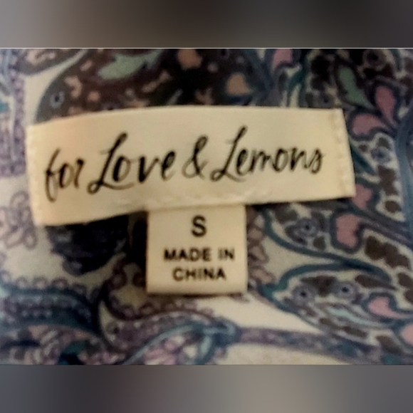 For Love & Lemons Blouse Crop Top Janelle Boho Ruffle V-Neck CT-1770 Blu/Wht/Prp - Picture 10 of 12